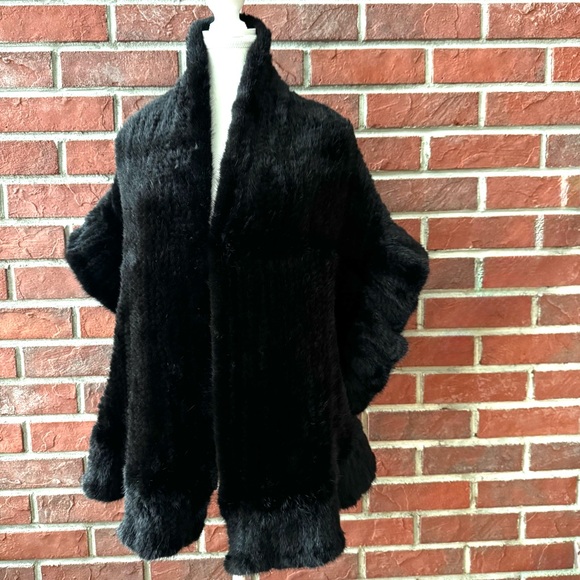 Woven Knit Black Genuine Mink Shawl Wrap O/S NEW - Picture 1 of 13